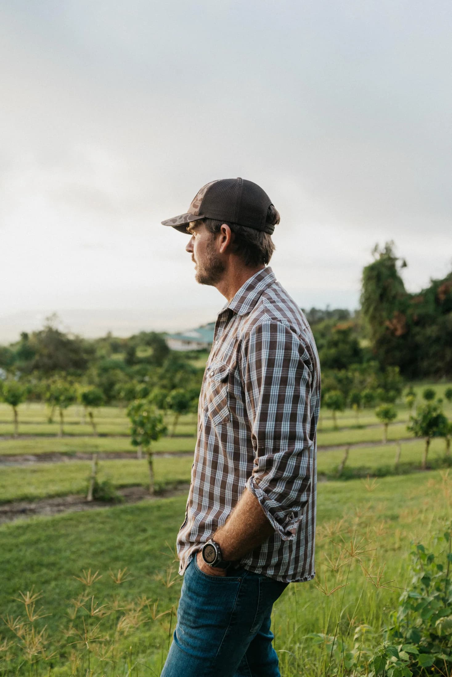 Tyler Dickinson looking across the Kona farm